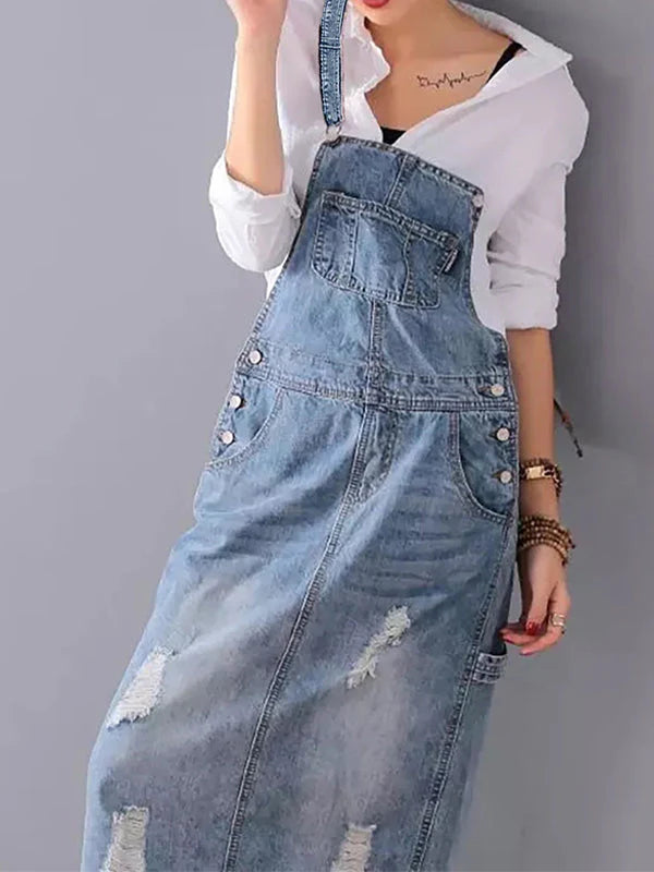 Janitza - Geschlitzter Rücken Overall Jeanskleid