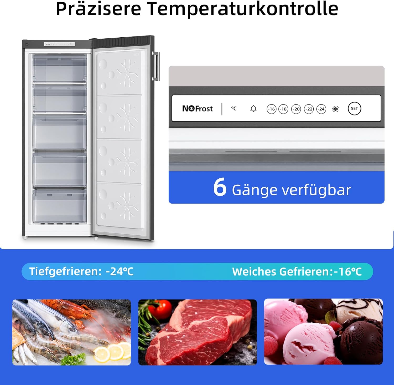 CHiQ FSD166NE4E Congelatore 166 L, Tecnologia No Frost, Porta Reversibile, Acciaio Inox Nero, Altezza 144 cm