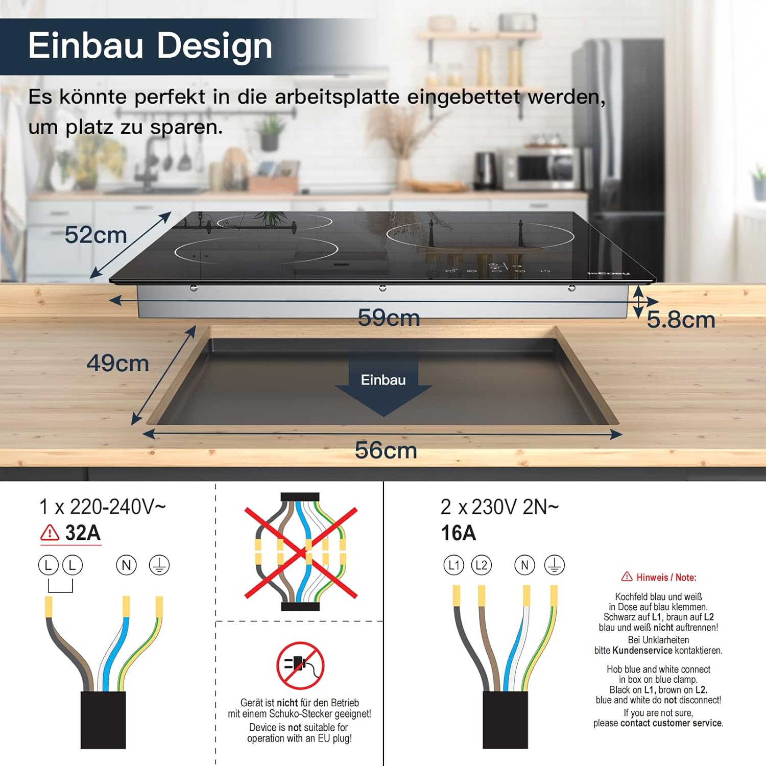 IsEasy 4 Zonen Einbau Induktionskochfeld mit 9 Leistungsstufen &1-99Min Timer, Boost-Funktion, Induktionskochplatte, Induktion Herdplatte mit 4 Platten, 60cm, 6800W, Schwarz
