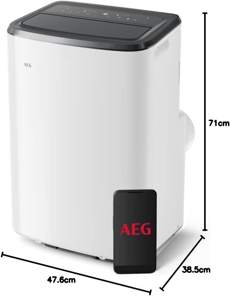 Condizionatore portatile AEG Chillflex Pro AXP26U338CW / display LED / pulsanti touch / telecomando / 30-40 m² / funzione di raffreddamento / ventilatore / funzione di deumidificazione / automatico / bianco/argento/nero