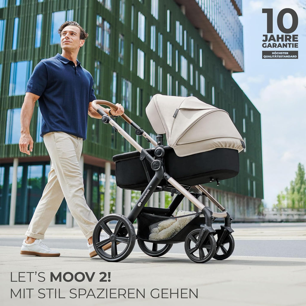 Kinderkraft MOOV2 AIR Passeggino 3 in 1 Set Passeggino fino a 26 kg con seggiolino auto I-SIZE 40-75 cm, funzione passeggino, schienale reclinabile, ampia capottina estensibile, ruote gonfiabili, nero