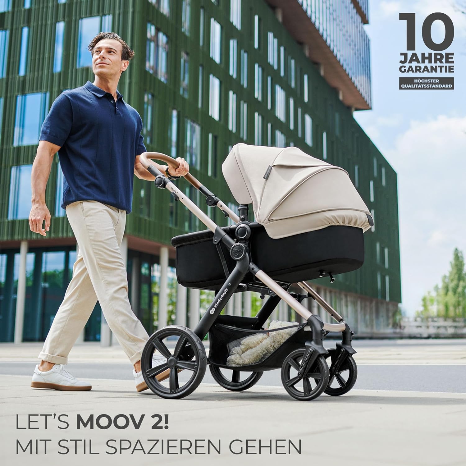 Kinderkraft MOOV2 AIR Passeggino 3 in 1 Set Passeggino fino a 26 kg con seggiolino auto I-SIZE 40-75 cm, funzione passeggino, schienale reclinabile, ampia capottina estensibile, ruote gonfiabili, nero
