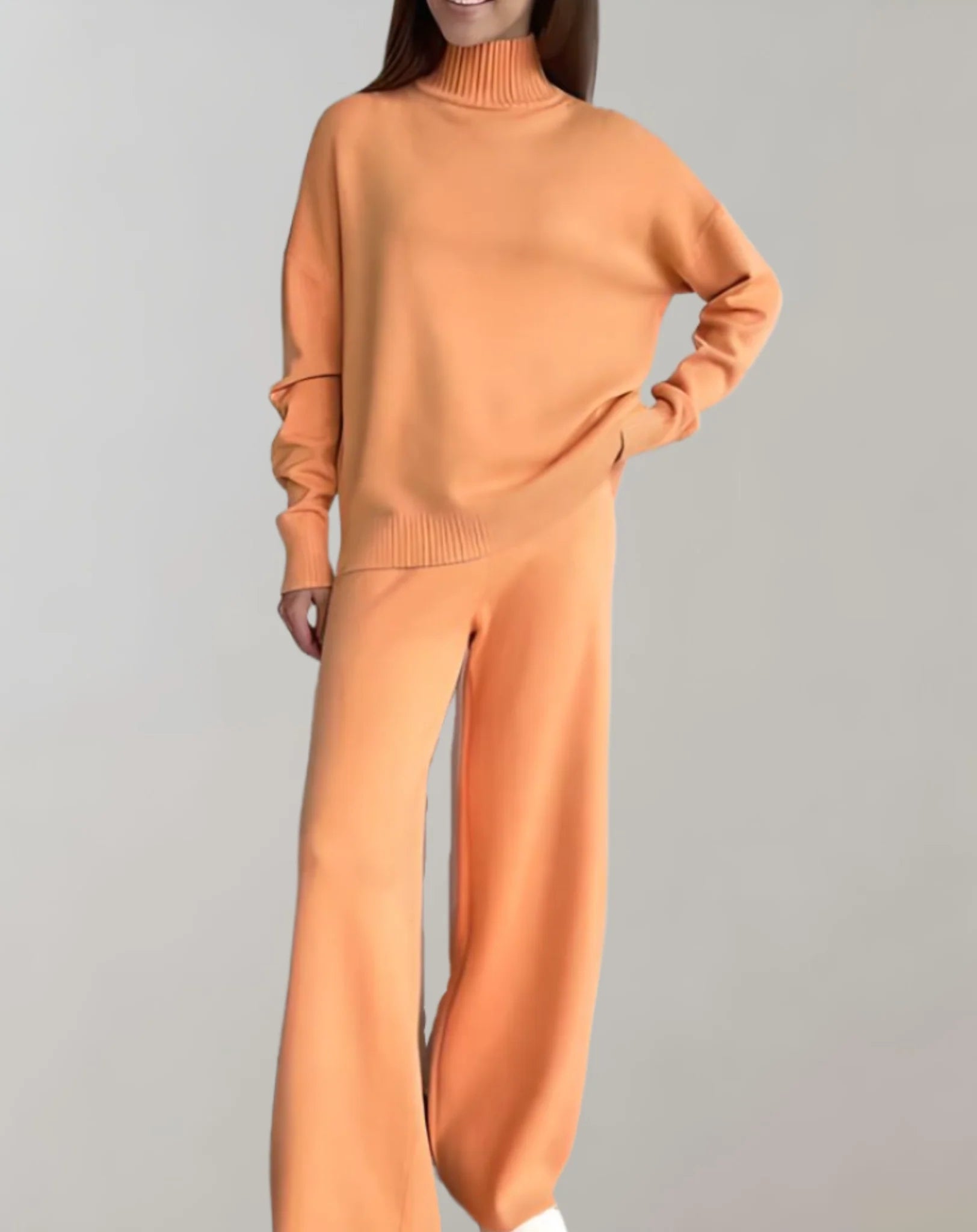 2-teiliges Set aus lockerem Strickpulli mit Rollkragen und weit geschnittener Hose
