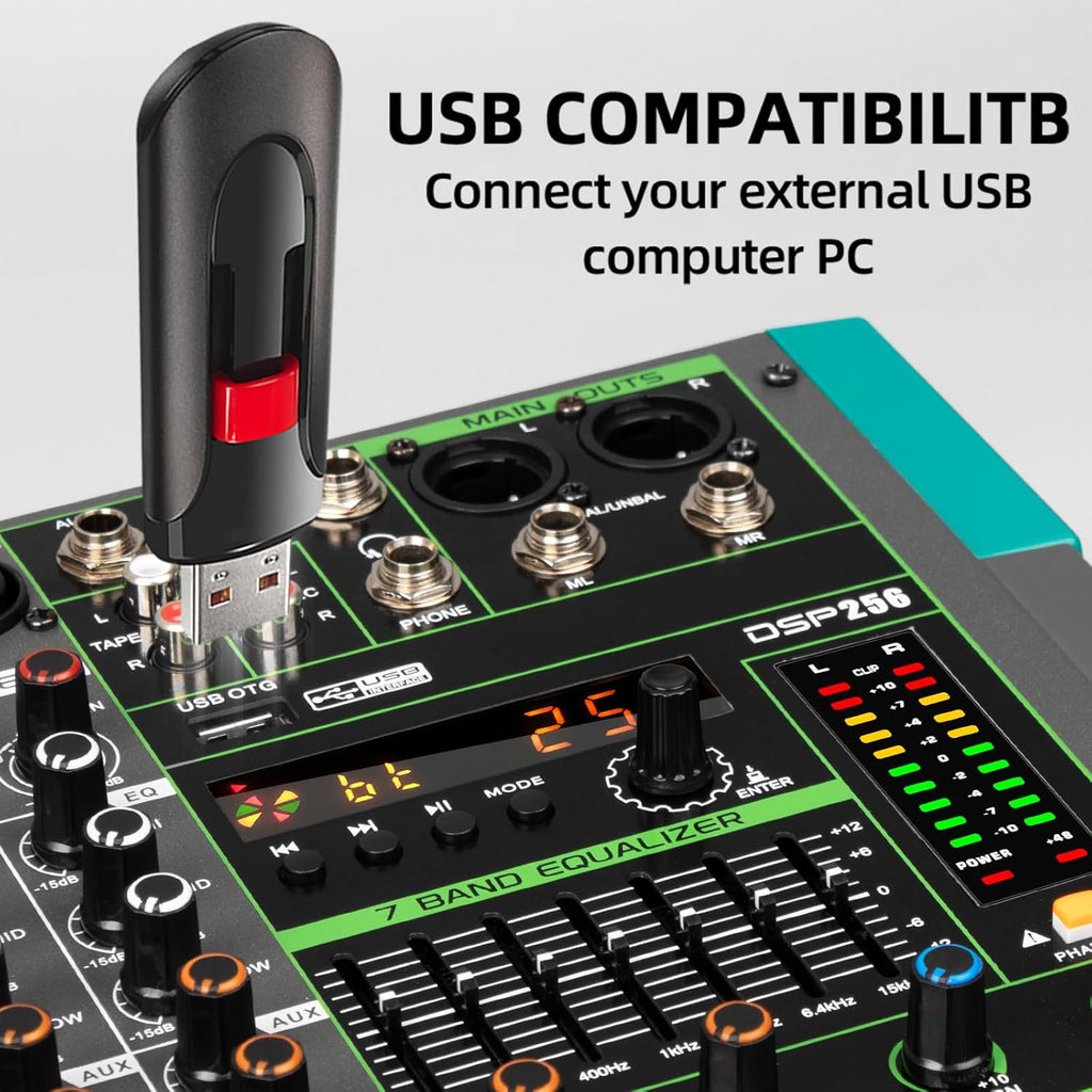 Depusheng PA12 Mixer DJ Professionale a 12 Canali con 256 Effetti DSP, Ingresso Bluetooth, Lettore USB, Alimentazione Phantom 48V