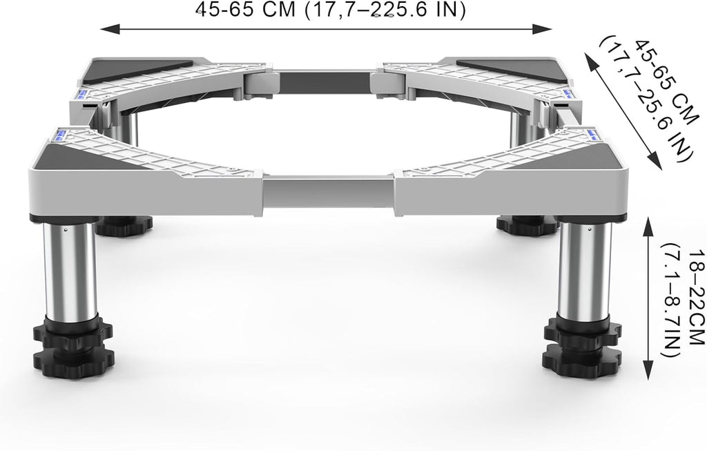 DEWEL Base Regolabile per Lavatrice, Carico Massimo 300KG, Supporto Piedistallo per Asciugatrice, Frigorifero, Congelatore, Larghezza 45-65cm, Altezza 18–22cm, Bianco