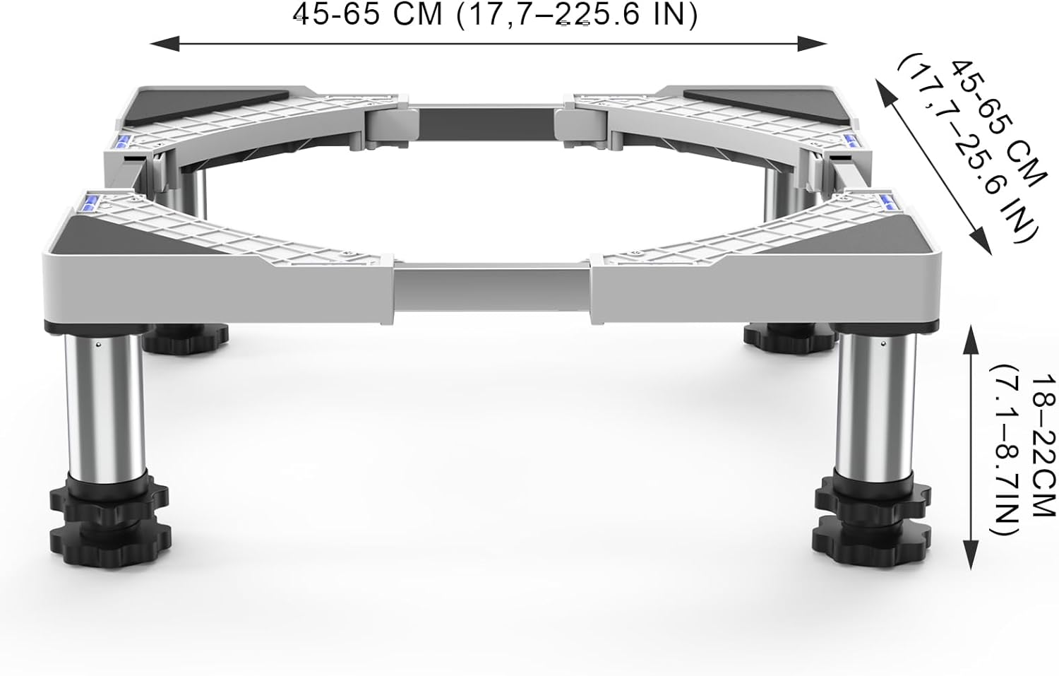 DEWEL Base Regolabile per Lavatrice, Carico Massimo 300KG, Supporto Piedistallo per Asciugatrice, Frigorifero, Congelatore, Larghezza 45-65cm, Altezza 18–22cm, Bianco