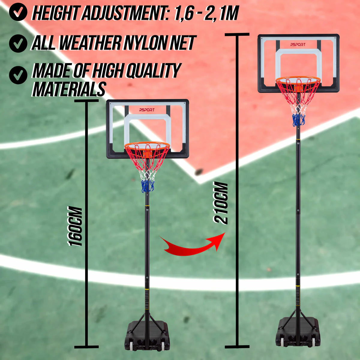 ProSport Basketballkorb Kinder 1,6-2,1m