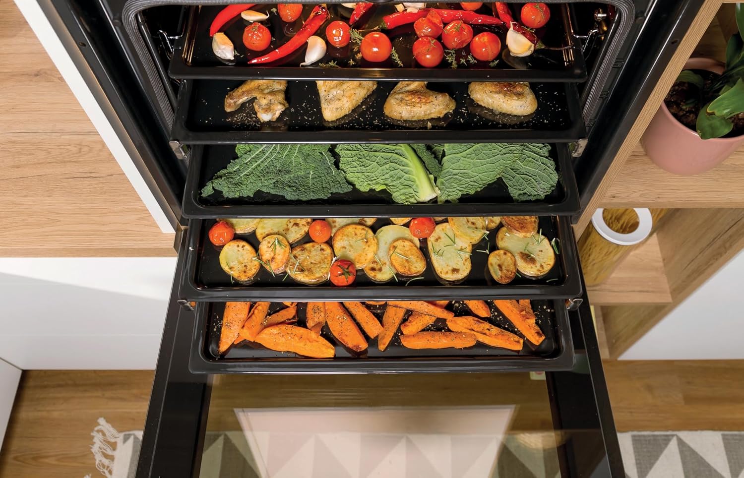 Gorenje Forno da Incasso con Piano Cottura in Vetroceramica, Set 4, Ventilato, Inox / 77 Litri / ExtraSteam / GentleClose & Open / EcoClean / AirFry / PizzaMode / PerfectGrill / Guide Telescopiche / Estetica Inox