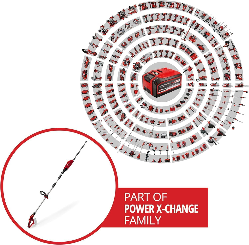 Einhell Tagliasiepi Telescopico a Batteria GE-HH 18/45 Li T-Solo Power X-Change (Li-Ion, 18 V, lunghezza lama 45 cm, lame in acciaio tagliate al laser e levigate al diamante, senza batteria e caricabatterie)
