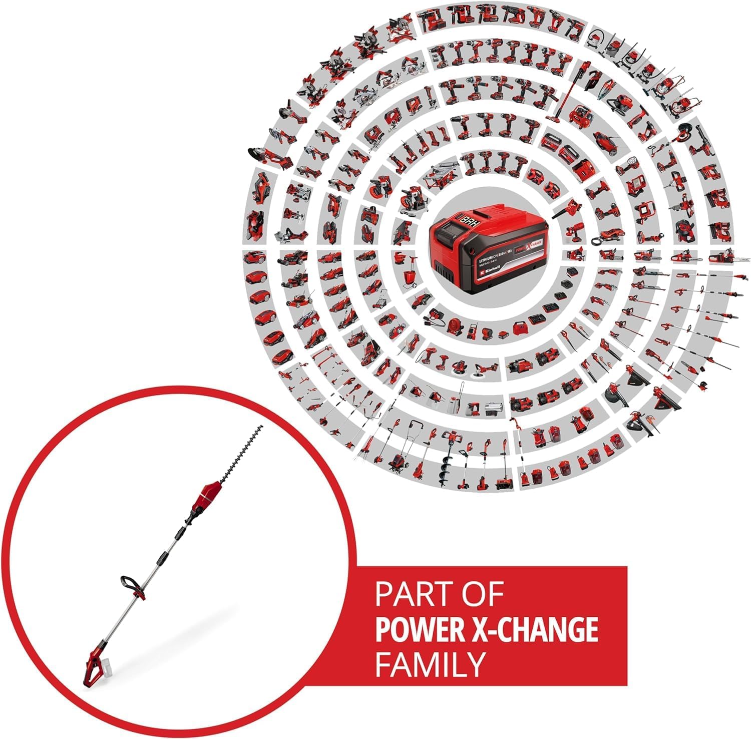 Einhell Tagliasiepi Telescopico a Batteria GE-HH 18/45 Li T-Solo Power X-Change (Li-Ion, 18 V, lunghezza lama 45 cm, lame in acciaio tagliate al laser e levigate al diamante, senza batteria e caricabatterie)