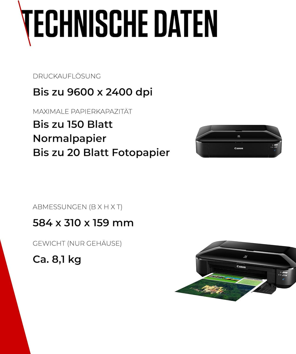 Canon PIXMA iX6850 Stampante Multifunzione a Getto d'Inchiostro a Colori A3+ (Stampante per Ufficio, Stampa Fotografica, Stampa Testo, 9.600 x 2.400 DPI, WiFi, WLAN, USB, 5 Inchiostri Separati, Stampa Diretta, App di Stampa) Nera