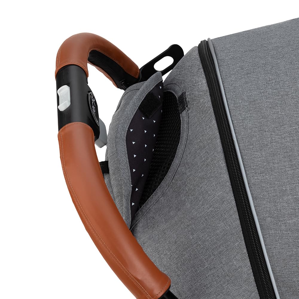 MOMI ESTELLE Kinderwagen für Kinder ab 6 Monat bis zu max körpergewicht von 15 kg, klappbar auf die Maße 65 x 51 x 21 cm, gewicht 7,5 kg, 5-Punkt-Sicherheitsgurt, koffer, grau-gold, Räder 6''/6,5''