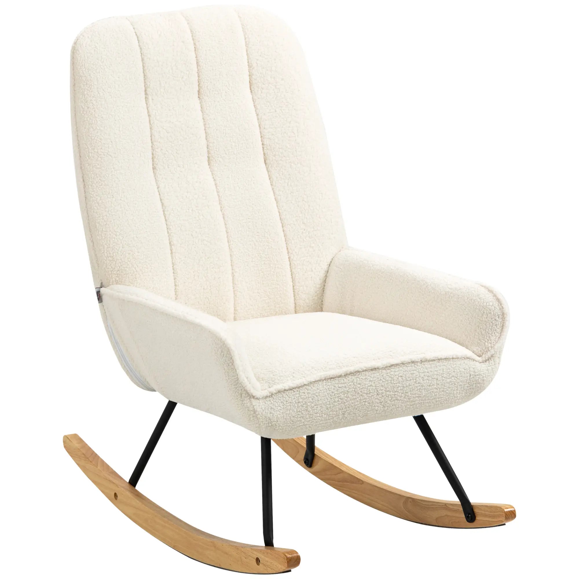 HOMCOM Sedia a Dondolo Soggiorno Relax Comfort Tessuto Sherpa Avorio