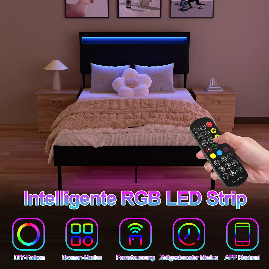 Sonnewelt Polsterbett Bettgestell mit Kopfteil Leder LED-Beleuchtung
