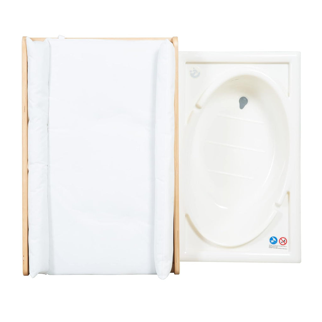 roba Fasciatoio da Bagno Combinato + Materassino Fasciatoio Style grigio - Fasciatoio Mobile Combinato con Vasca Integrata - con piano fasciatoio estraibile - Legno bianco