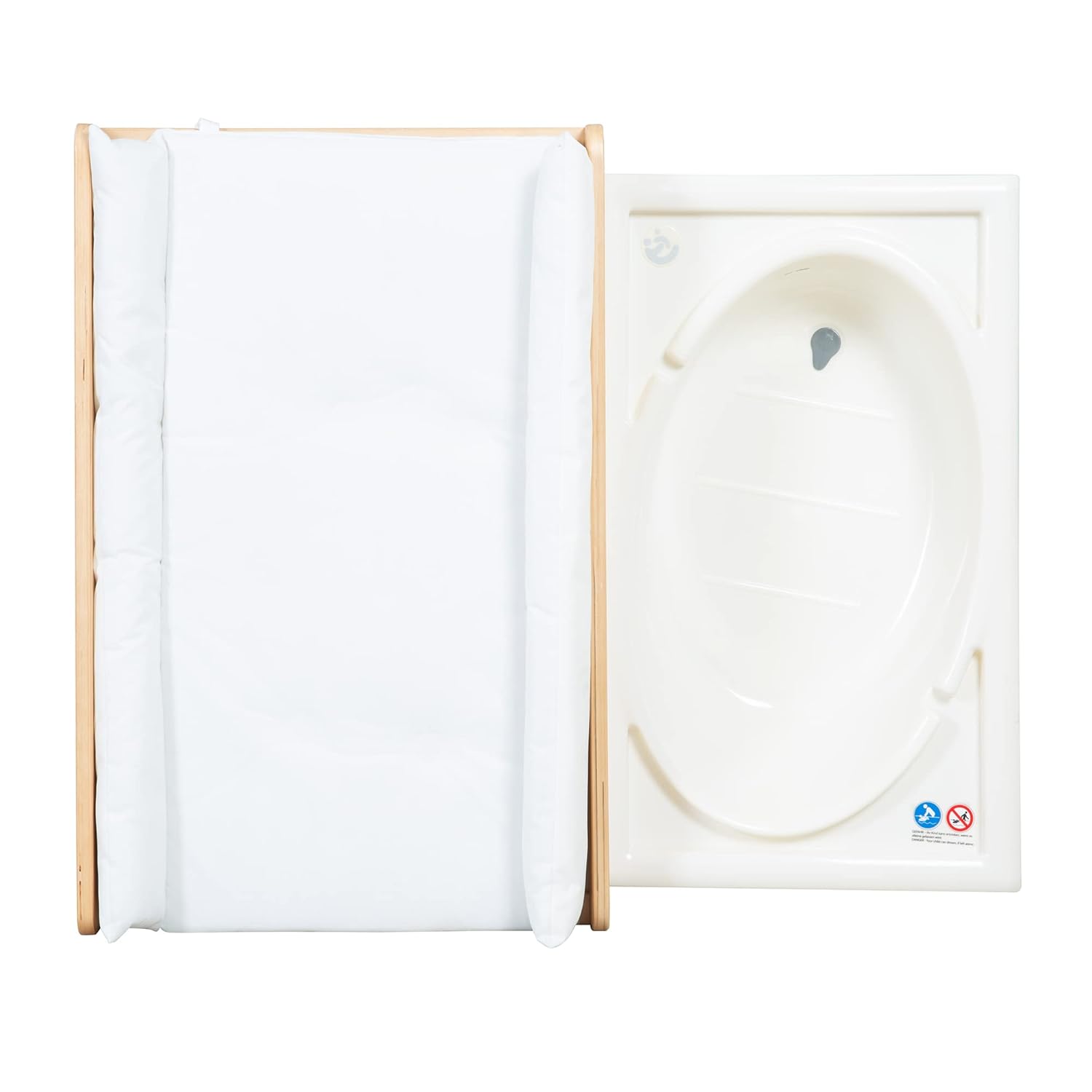 roba Fasciatoio da Bagno Combinato + Materassino Fasciatoio Style grigio - Fasciatoio Mobile Combinato con Vasca Integrata - con piano fasciatoio estraibile - Legno bianco