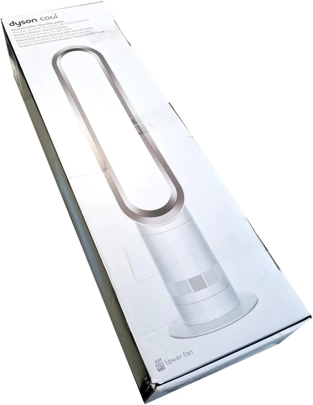 Dyson Cool AM07 Ventilator mit Fernbedienung 100cm, 9h Timer, Turmventilator leise weiß/silber, ENERGIESPAREND, Lüfter Standventilator Schlafzimmer, Lautstärke 48db, 10 Stufen