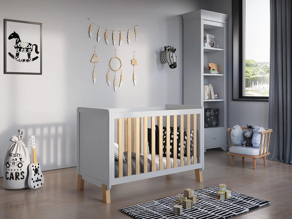 Love For Sleep Babybett Beistellbett 120x60cm mit Schaumstoffmatratze Aloe Vera Grau-Kiefer Francis Kinderbett Baby Bett Holz - Kinderbett Babybett, Mitwachsend Gitterbett Baby Bed