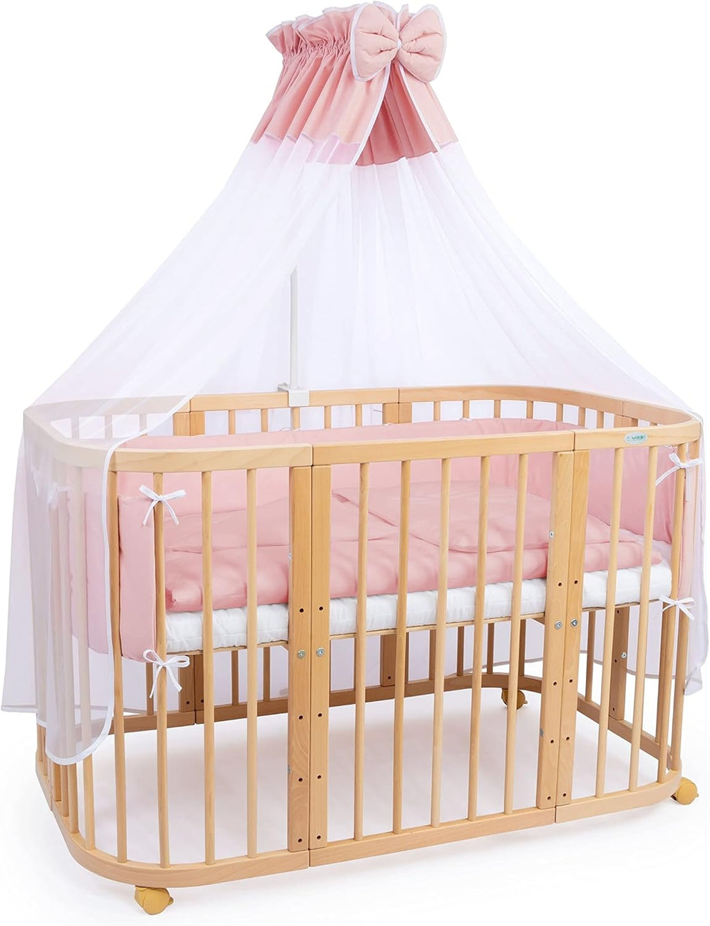 Waldin Lettino per bambini in legno 7in1 con materasso, Letto "Cresci con me", Ventilato, Base regolabile in 5 altezze, Set All-Inclusive, Legno Bianco