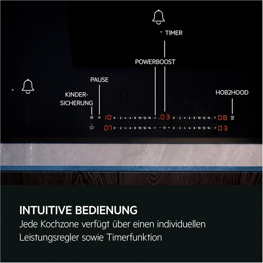 AEG Induktionskochfeld autark 60cm – 4 Flex-Kochzonen mit Powerfunktion für schnelleres Kochen – 14 Stufen – SuperFlat Rahmen – Timer – Touch-Bedienung – kompatibel mit Haubenautomatik – TO64IA0AXB