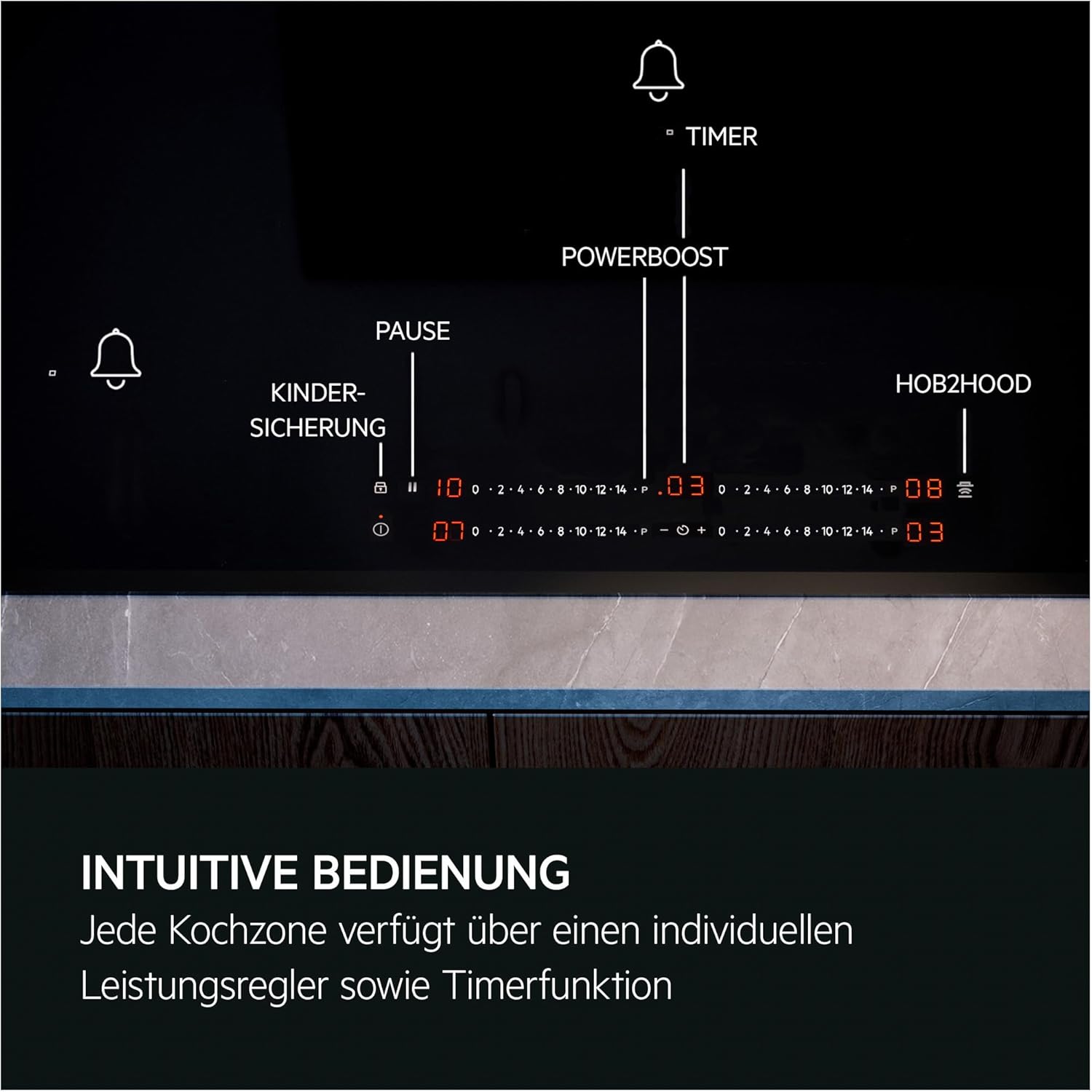 AEG Induktionskochfeld autark 60cm – 4 Flex-Kochzonen mit Powerfunktion für schnelleres Kochen – 14 Stufen – SuperFlat Rahmen – Timer – Touch-Bedienung – kompatibel mit Haubenautomatik – TO64IA0AXB