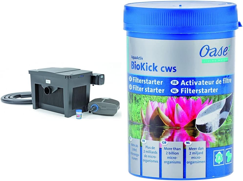 OASE 56789 Filtro a flusso continuo BioSmart Set 36000 adatto per laghetti fino a 36 m³, sistema filtrante, set completo filtro incl. materiale filtrante, pompa per laghetto e chiarificatore UVC