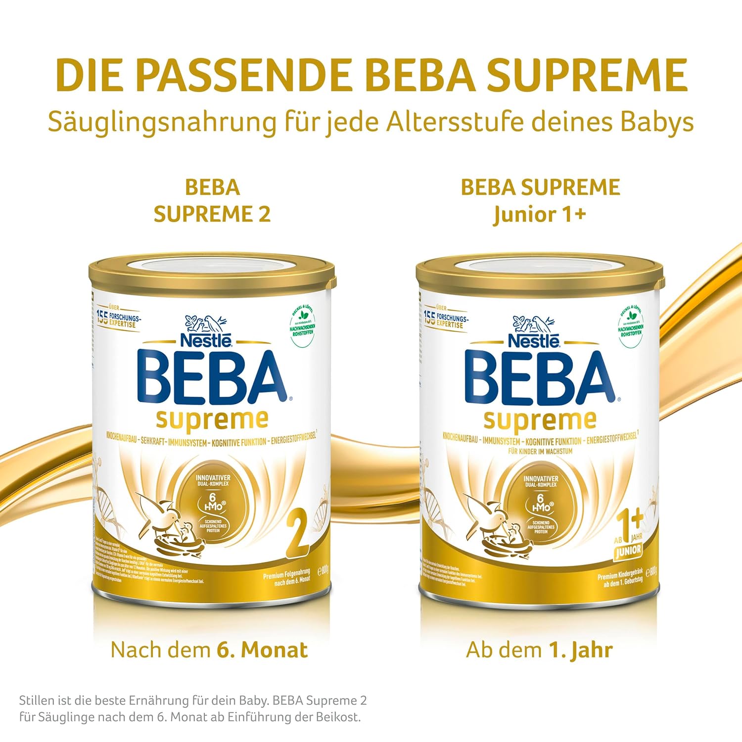 BEBA SUPREME 2 Folgemilch nach dem 6. Monat, Babynahrung mit 6 HMO Komplex, nur Laktose, ohne Palmöl, 6er Pack (12 x 800g)
