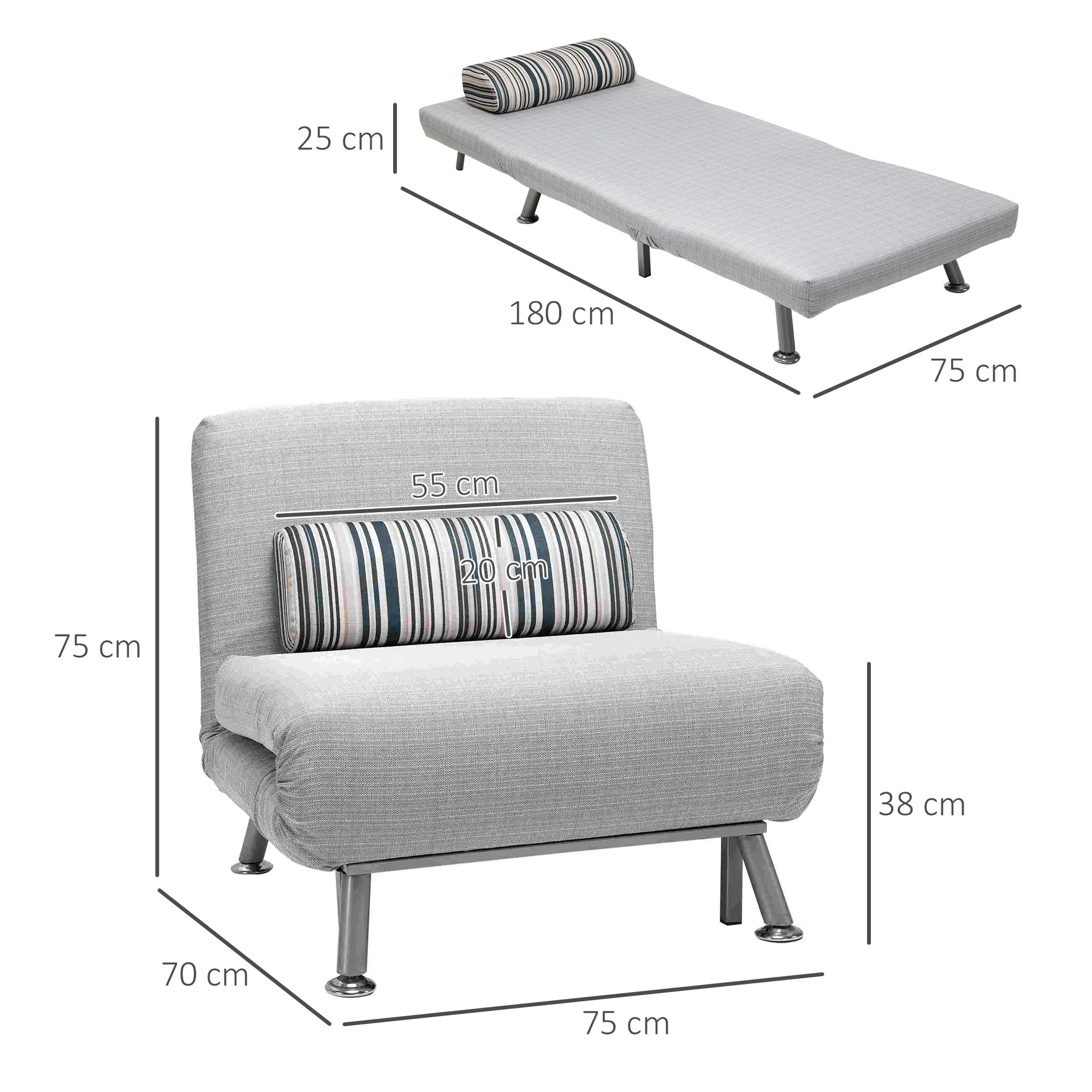 HOMCOM Poltrona Letto 2-in-1 con Schienale Regolabile