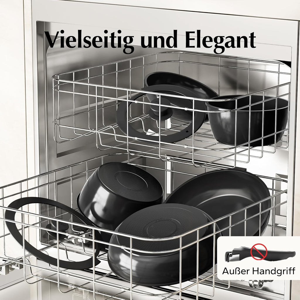 Redchef Topfsets Pfannenset 16-Teilig Antihaft-Keramik-Kochgeschirr-Set mit Abnehmbaren Griffen, Pfanne 20/26cm, Tiefe Bratpfanne 26cm, Topf 18/20cm, Stapelbar Topfset Für alle Herdarten, Ofenfest