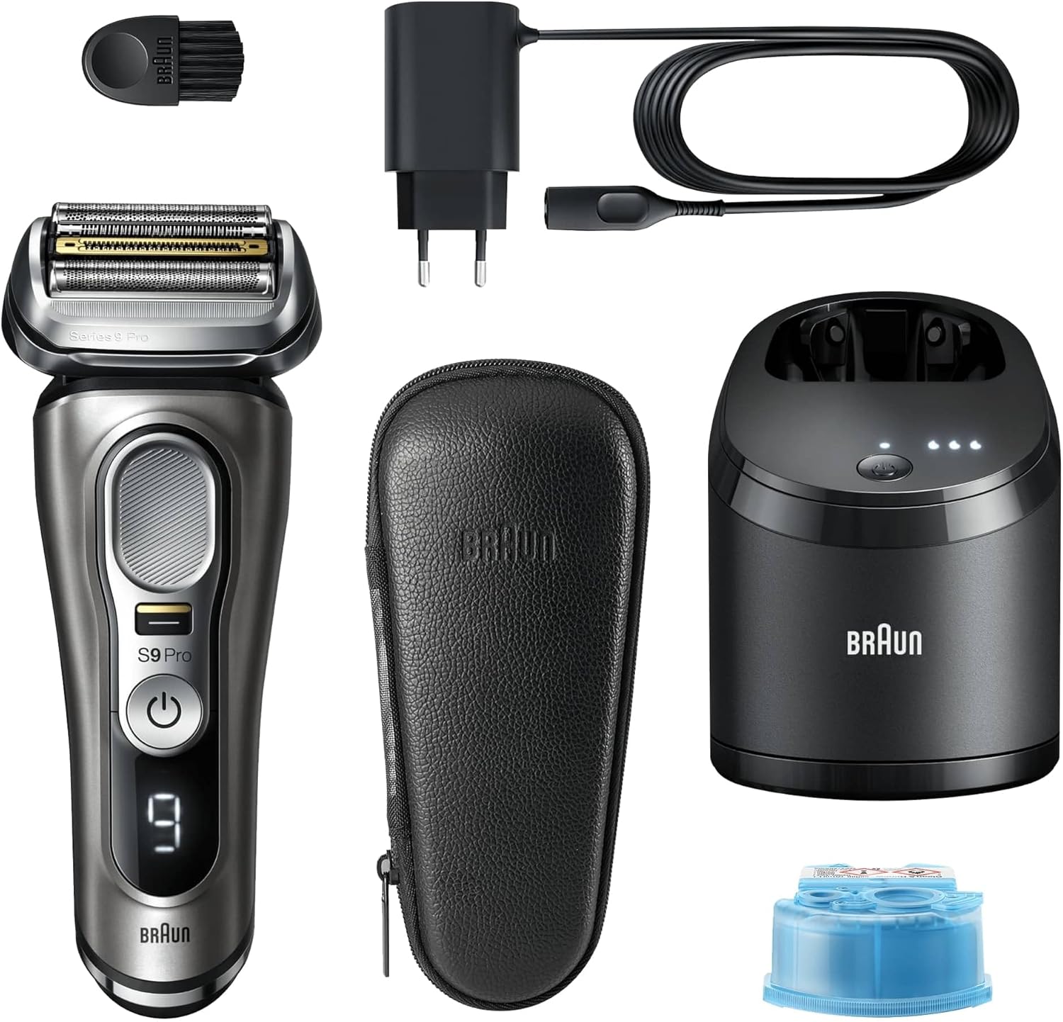Braun Series 9 Pro Rasoio Elettrico da Uomo, Testato da Stiftung Warentest, con Testina Radente 4+1, Stazione di Ricarica, Regolabarba e 60 Minuti di Autonomia, 9465cc, Metallo Nobile