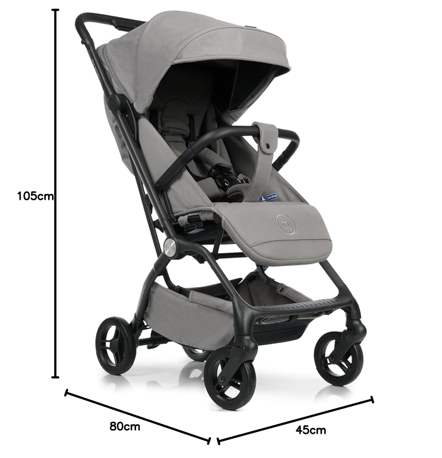 my junior® Buggy PICO³ | bis 22kg | Einhand AutoFold-Klappmechanismus | Ergonomische Liegeposition nach IGR e.V. | großes Sonnenverdeck UV50+ | Handgepäckmaß | 2 Belüftungsfenster Hazel - Black
