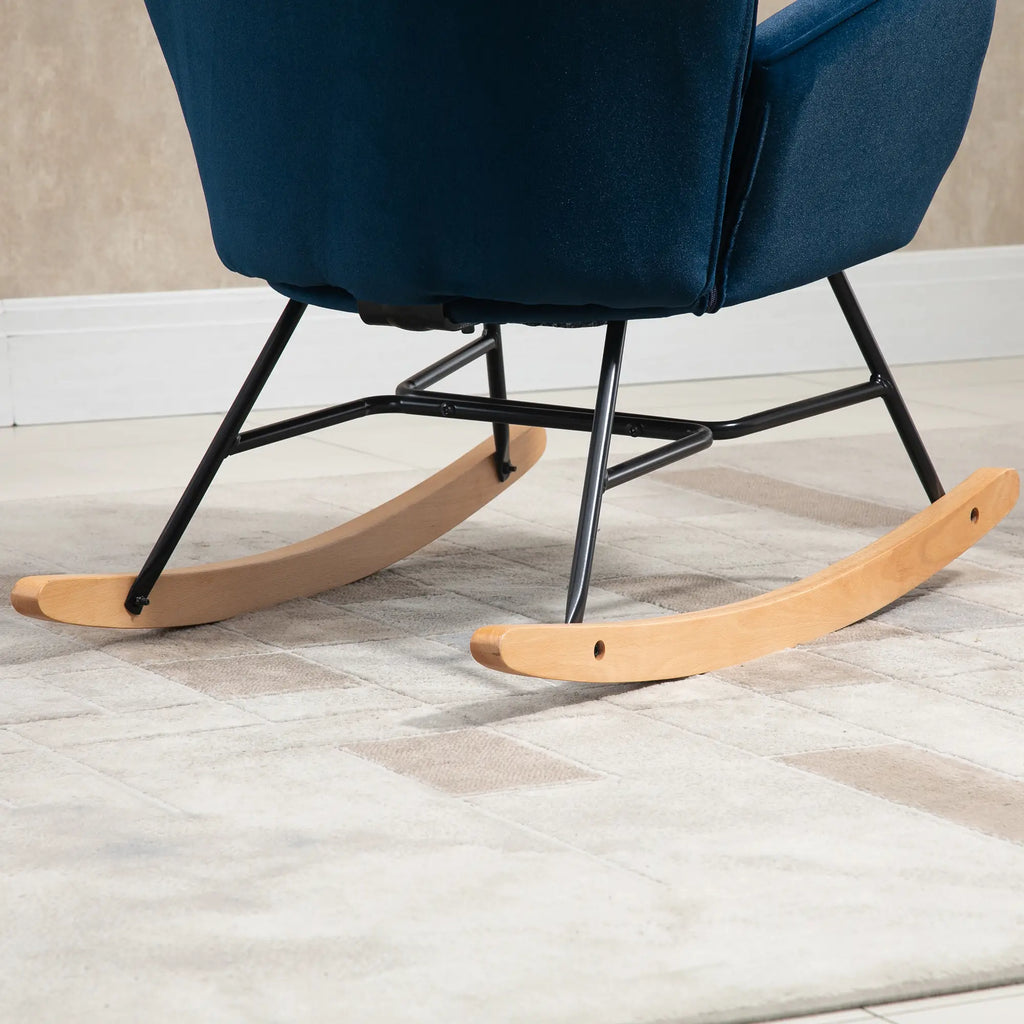 HOMCOM Sedia a Dondolo Scandinava Schienale Alto Effetto Velluto Blu