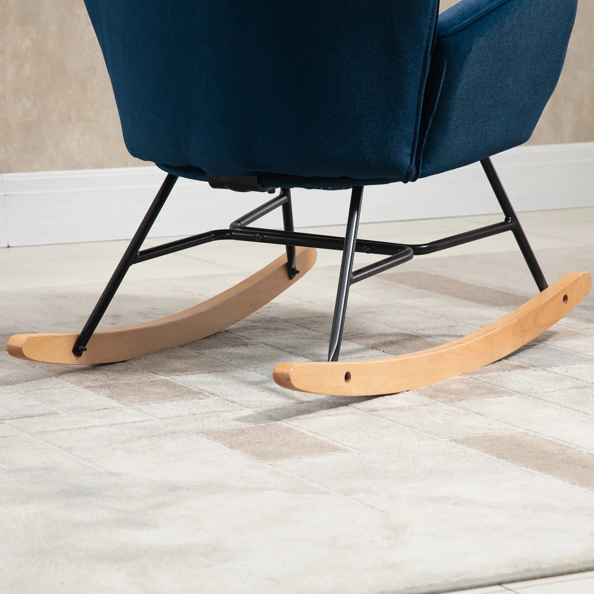 HOMCOM Sedia a Dondolo Scandinava Schienale Alto Effetto Velluto Blu