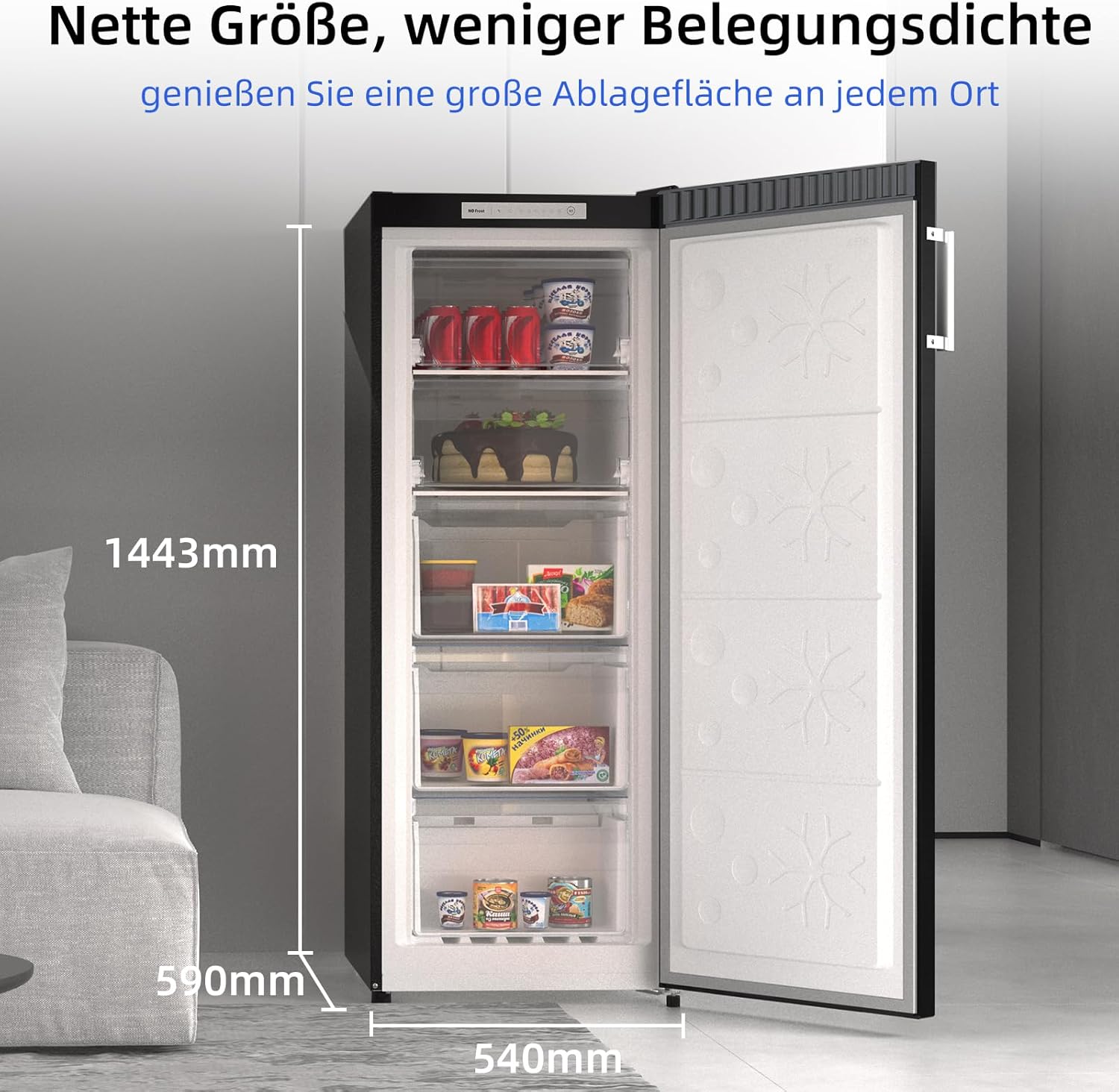 CHiQ FSD166NE4E Congelatore 166 L, Tecnologia No Frost, Porta Reversibile, Acciaio Inox Nero, Altezza 144 cm