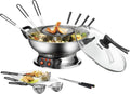 UNOLD 48746 Asia-Fondue - 1.950 W, per 6 persone con 6 forchette e cestelli, con piastra grill rimovibile, coperchio in vetro, pentola per fonduta in acciaio inossidabile, funzione fonduta e grill