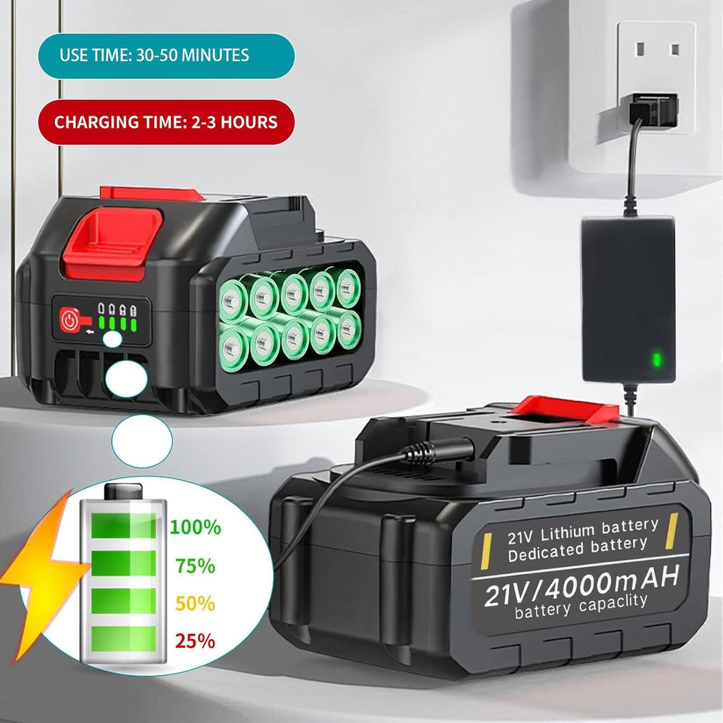 Hengriacly Tagliabordi a Batteria 21V, Tagliabordi a Batteria per Makita, Tagliabordi con Spazzola per Erbacce, Decespugliatore a Batteria, Motosega a Batteria - Include 2 Batterie da 4.0Ah e Caricabatterie, Motore Brushless da 750W