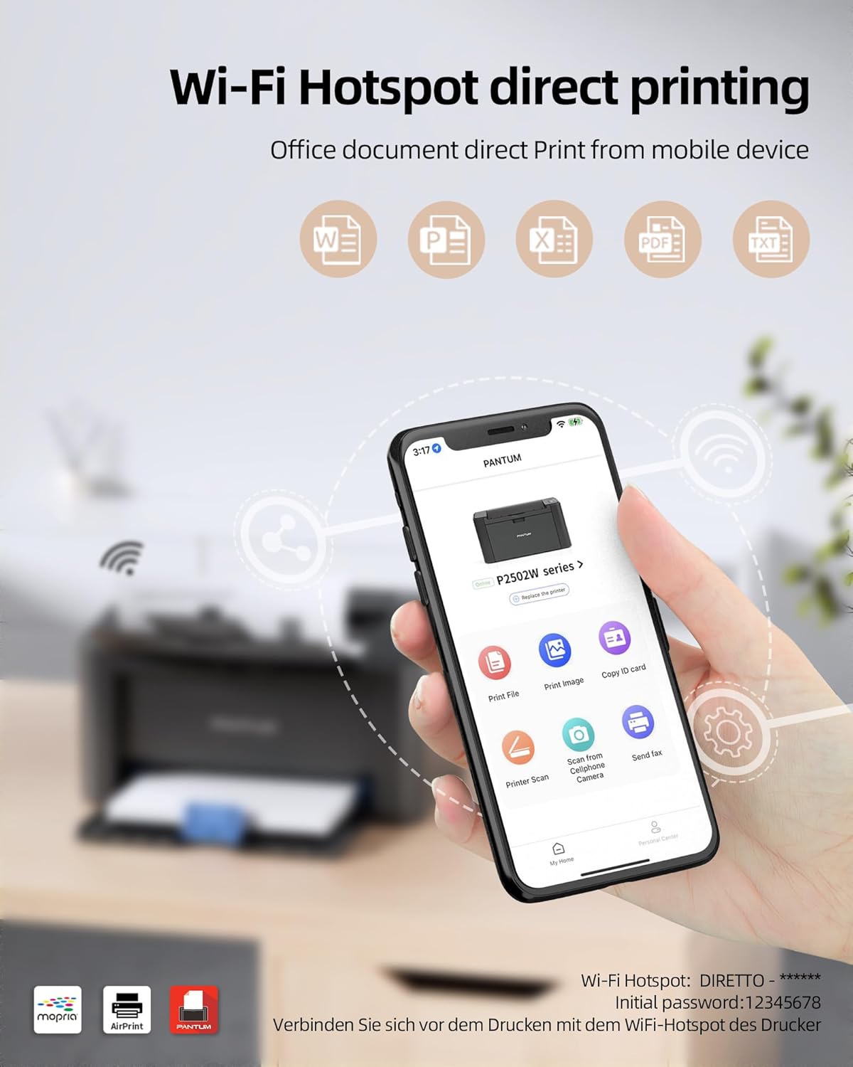 PANTUM M6500NW Multifunktions-Laserdrucker,Drucker Scanner, Kopierer(WLAN, App, Airprint, A4, Schwarz-weiß-Drucker)