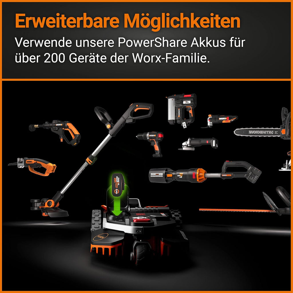 WORX Landroid Plus WR165E Mhroboter mit Begrenzungskabel für Grten bis 500m (AIA Navigation, App Steuerung, WLAN, Bluetooth und schwimmendem Mhwerk - max Steigung: 35%)