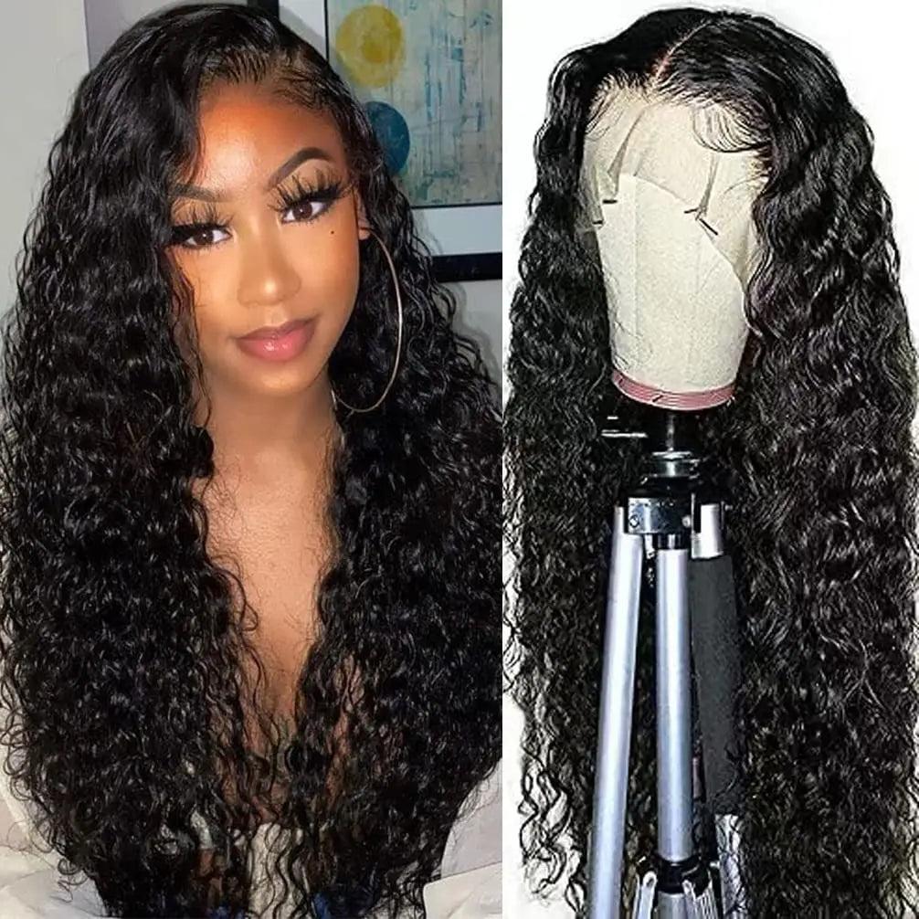 Ricci Naturali Splendidi - Parrucche Frontali in Pizzo 13x4 a Onda d'Acqua in Capelli Veri, Pre-Pizzicate con Baby Hair per Donne Nere (Colore: #1B)