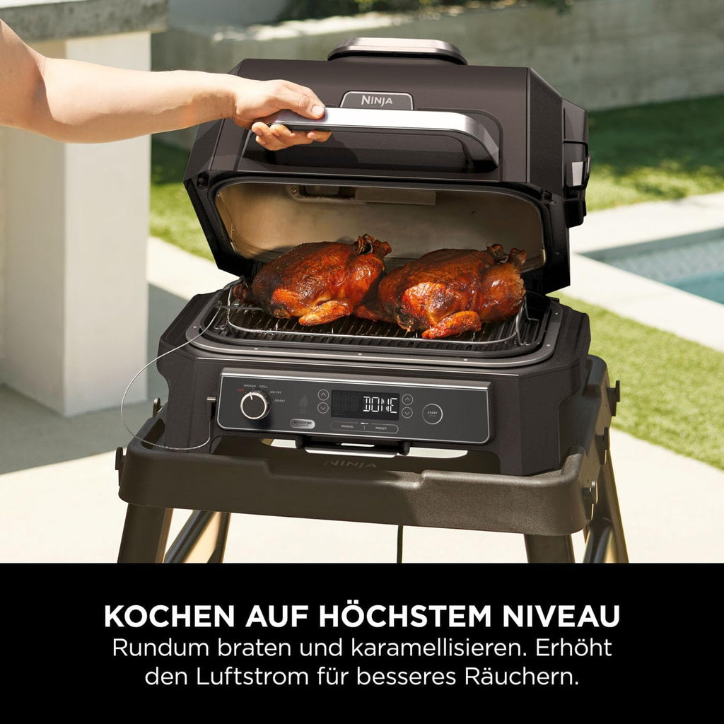 Ninja Woodfire verstellbarer Ständer und Beistelltisch, Außenofen- und Grillständer, robuster Outdoor-Kochtisch und Pizzaofenständer, Schwarz 4718J800EUUK