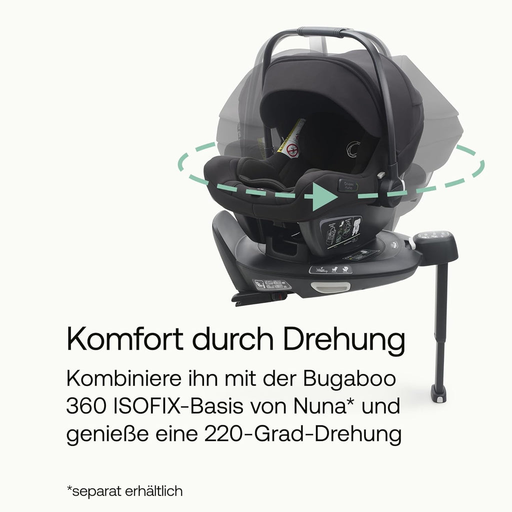 Bugaboo Turtle Air by Nuna, seggiolino auto confortevole per neonati e bambini piccoli, ultraleggero, sicuro e pratico, con capottina parasole e finestrella, nero