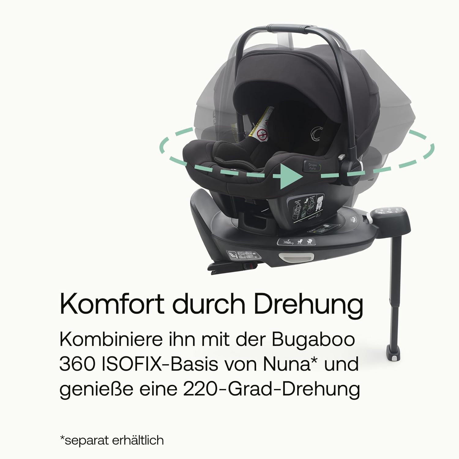 Bugaboo Turtle Air by Nuna, seggiolino auto confortevole per neonati e bambini piccoli, ultraleggero, sicuro e pratico, con capottina parasole e finestrella, nero