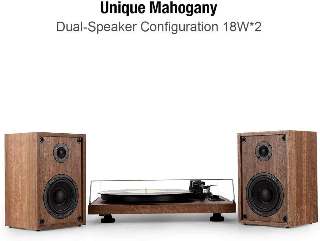 1 by ONE Plattenspieler mit Integrierten Lautsprechern Bluetooth 33/45 U/min Riemenantrieb MM Vinyl Record Player mit Auto-Stopp Funktion Phono-Vorverstrker