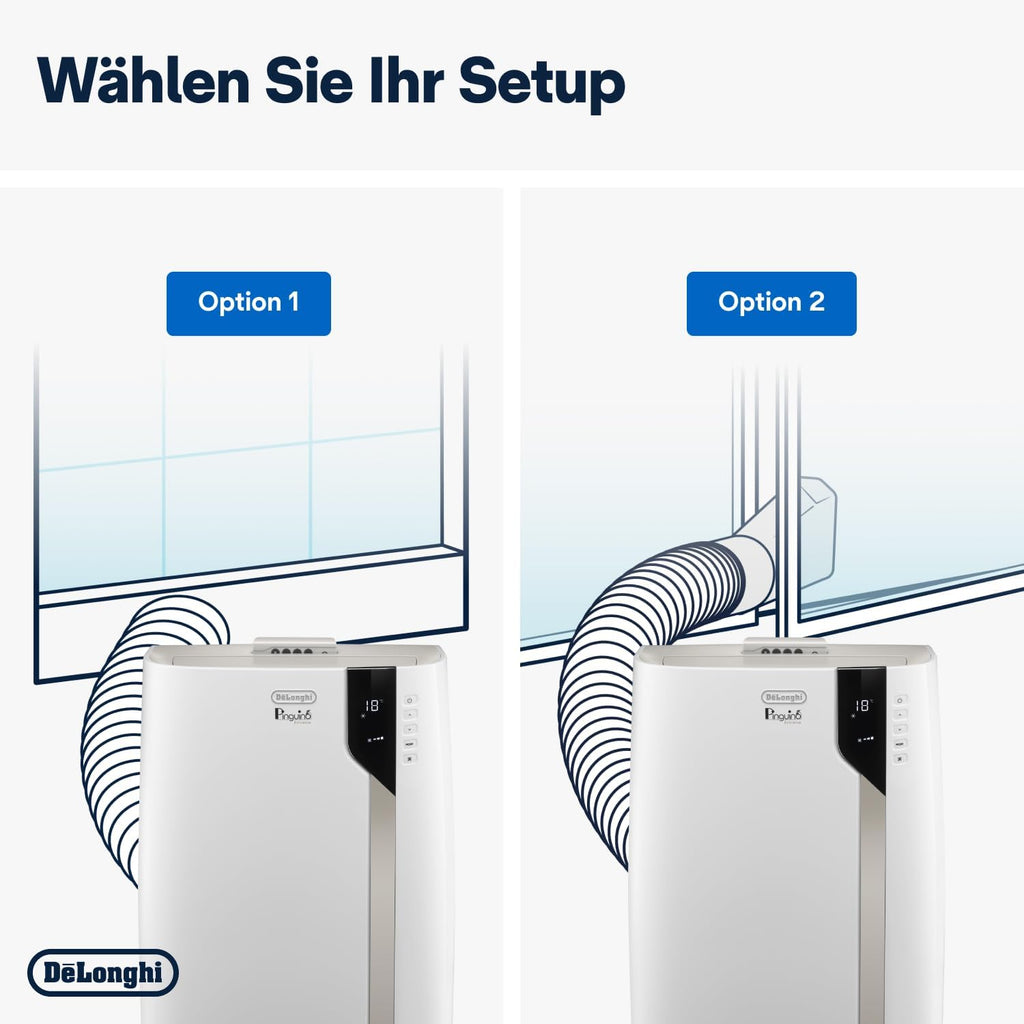 De'Longhi Pinguino PAC EM82, Condizionatore Portatile per ambienti fino a 80 m³, 9.400 BTU, 2,4 kW, 63 dB, Funzione Deumidificatore, Classe Energetica A, Timer 24h, Bianco