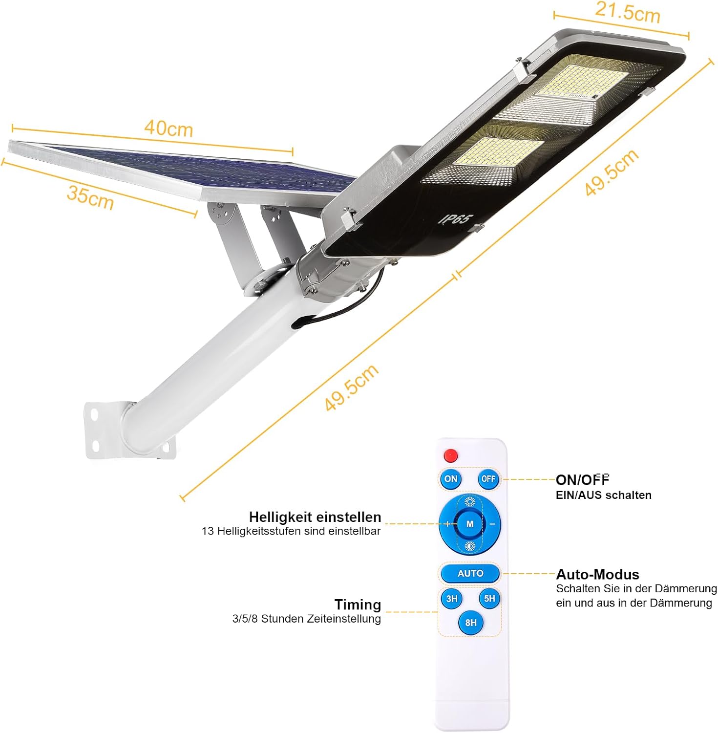 BTTO Solarlampen für Außen mit Fernbedienung,6500K Solar LED Strahler mit 180° Beleuchtungsbereich,IP65 Wasserdichte Dimmbare Solarleuchten Gärten,Wegeleuchten Outdoor für Wand Straße Garage