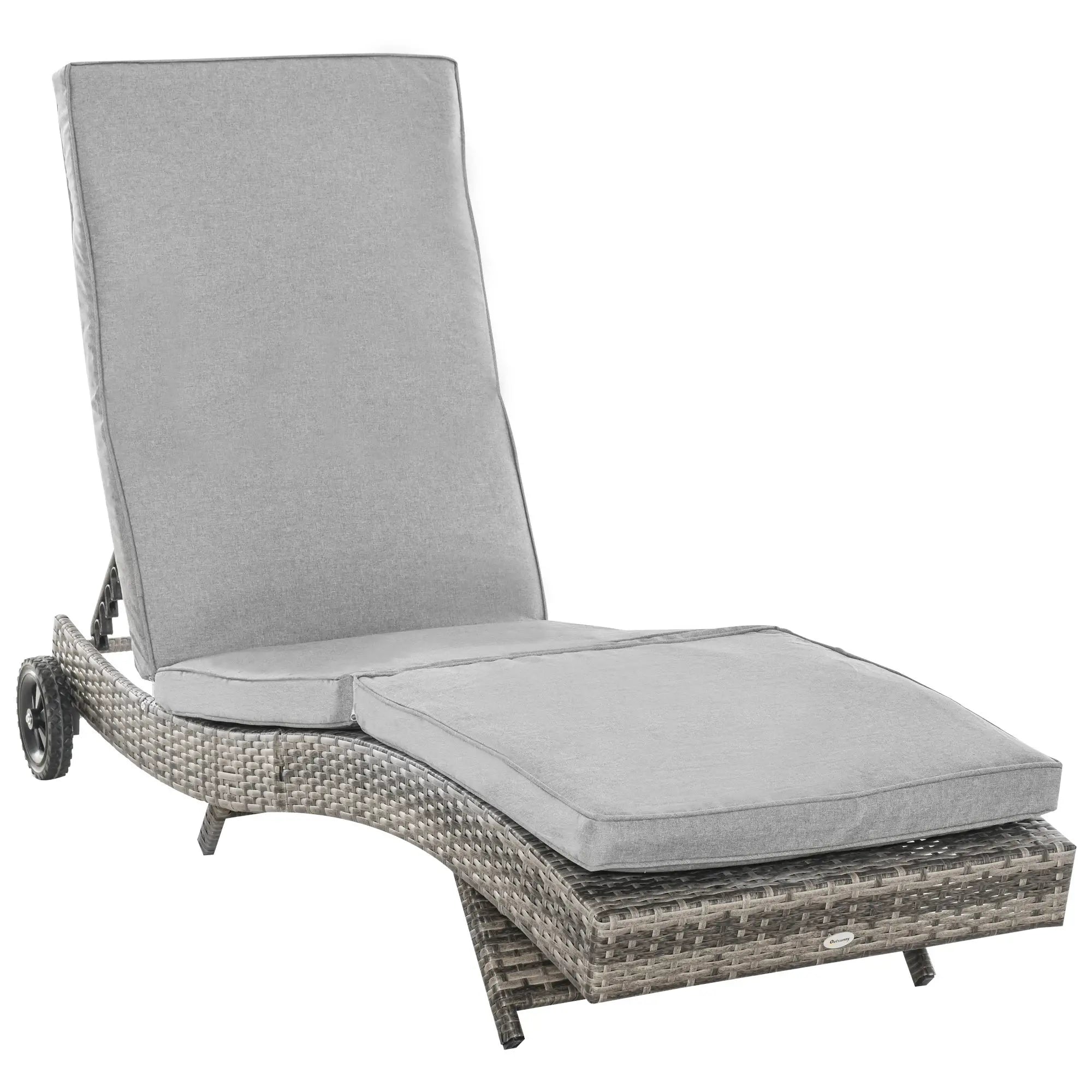 Outsunny Lettino prendisole in polyrattan regolabile con ruote grigio