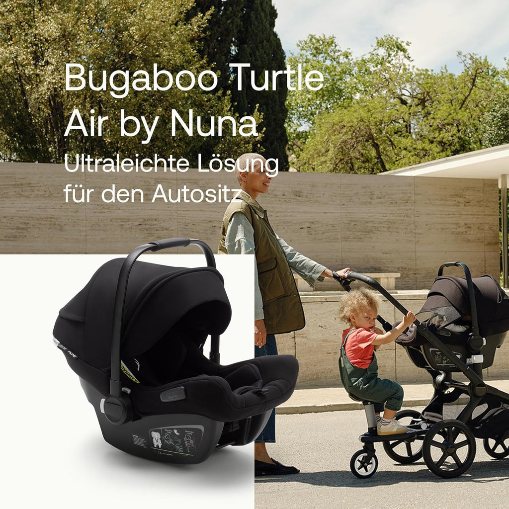 Bugaboo Turtle Air by Nuna, seggiolino auto confortevole per neonati e bambini piccoli, ultraleggero, sicuro e pratico, con capottina parasole e finestrella, nero