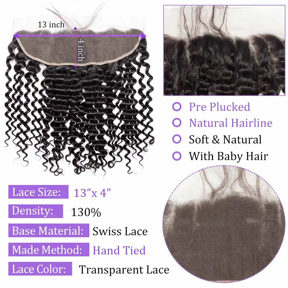 LavishBeauty Capelli Brasiliani Deep Wave con Chiusura Frontale in Pizzo Trasparente