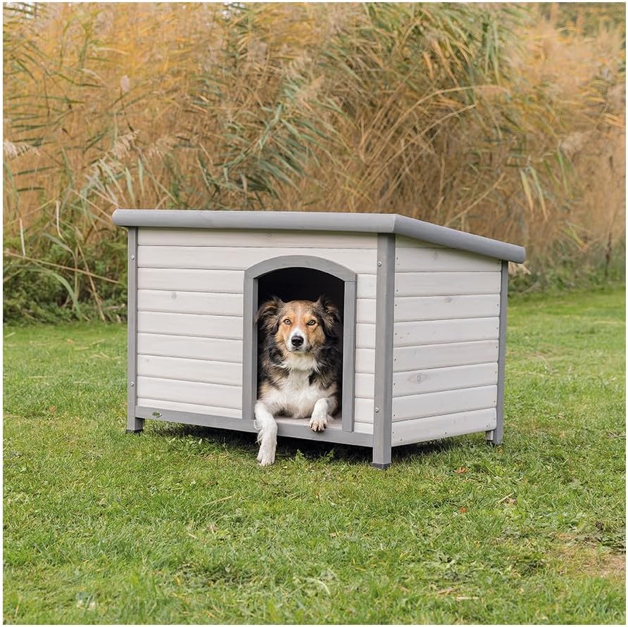 TRIXIE Cuccia per cani natura Classic tetto piatto, resistente alle intemperie e apribile, S–M: 85 × 58 × 60 cm, marrone - 39551