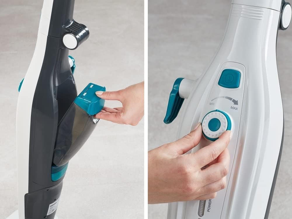 Leifheit Pulitore a vapore CleanTenso Power 2.0 con vapore caldo contro i batteri, Mop a vapore con tempi di riscaldamento brevi e 50 minuti di autonomia, Scopa a vapore per la pulizia degli angoli, Spazzola a vapore dal design moderno